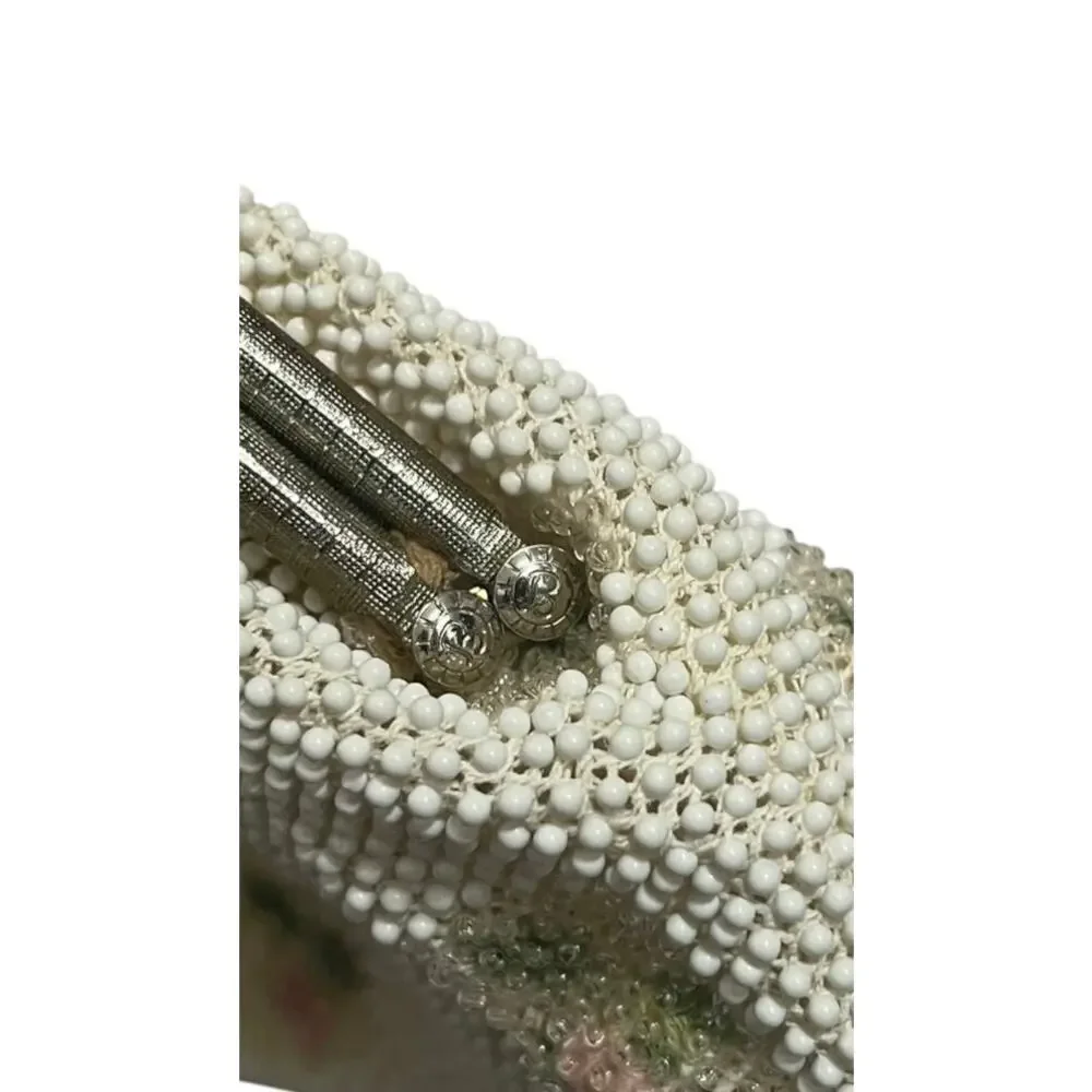 Vintage 1950s Beaded Rose Lumured Reversible Dainty Girlcore Romantic Clutch Bag